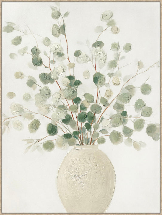 Soft Grove I Hand-Embellished Canvas In Frame - Sage / Ivory