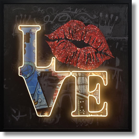 Crimson Kiss Glow - 33" x 33" Framed Wall Art - Black