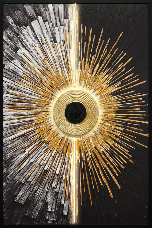 Solar Divide I Hand-Embellished LED Canvas In Frame - Black / White