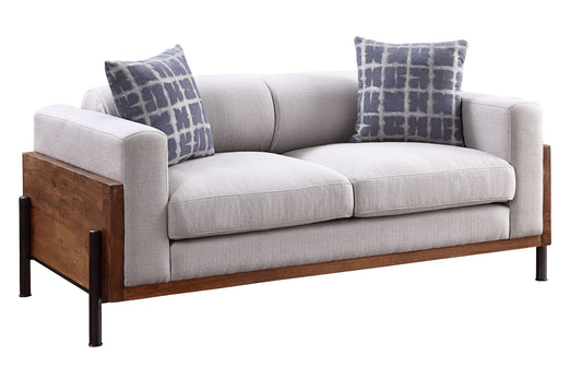 Pelton - Loveseat With 2 Pillows - Fabric & Walnut