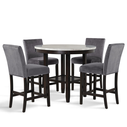 Celeste - Round Counter Table With 4 Chairs - Black / Gray