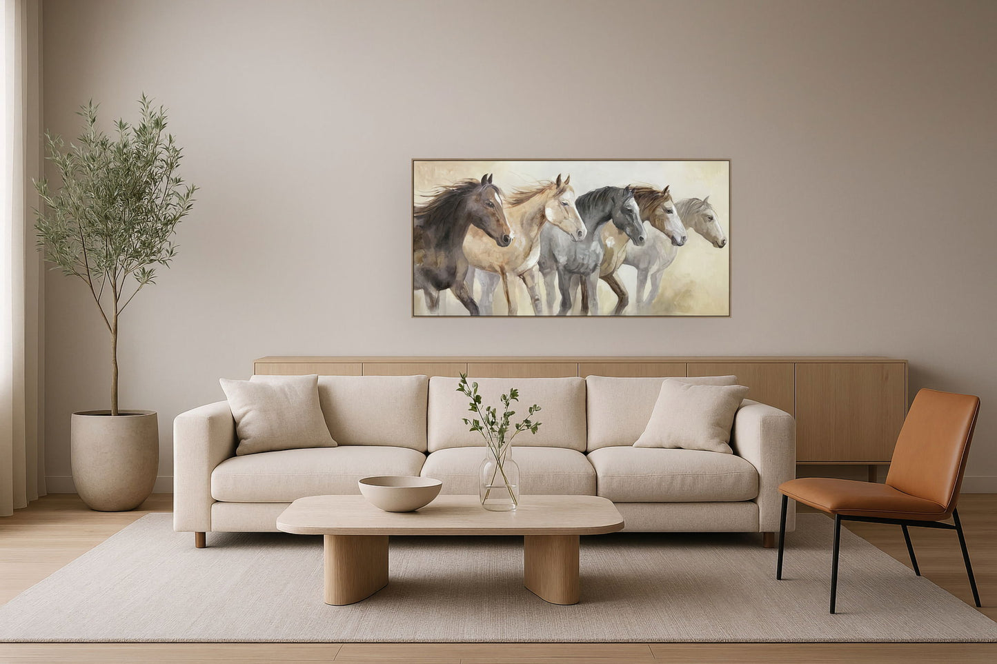 "Galloping Spirits" Hand-Embellished Canvas In Frame - Natural / Earthy