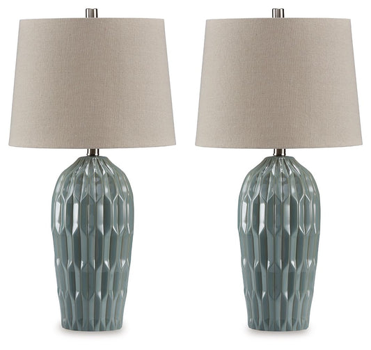 Hadbury - Ceramic Table Lamp (Set of 2) - Pale Blue / Teal