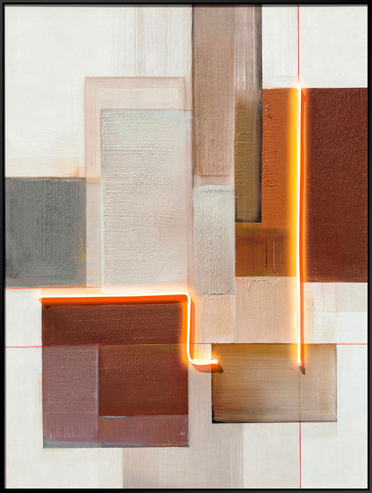 Luminous Grid I Hand-Embellished LED Canvas In Frame - Brown / Ivory