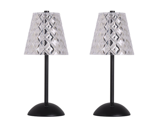"Crystal Radiance I" Rechargeable LED Metal Accent Lamp (Set of 2) - Matte Black / Clear Gray