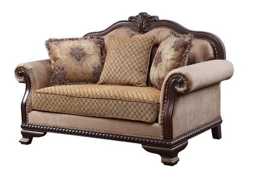 Chateau De Ville - Loveseat With 3 Pillows Same Lv01589) - Fabric & Espresso