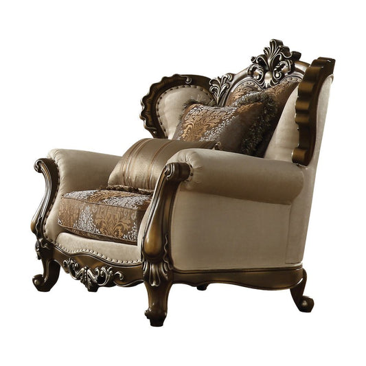 Latisha - Chair With 2 Pillows Same Lv01578) - Tan, Pattern Fabric & Antique Oak