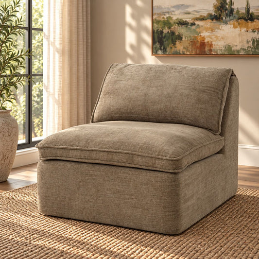 Almano - Modular Armless Chair - Light Brown Chenille