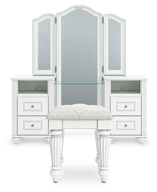 Kozlani - 3 Pc. - Vanity, Mirror And Stool - White