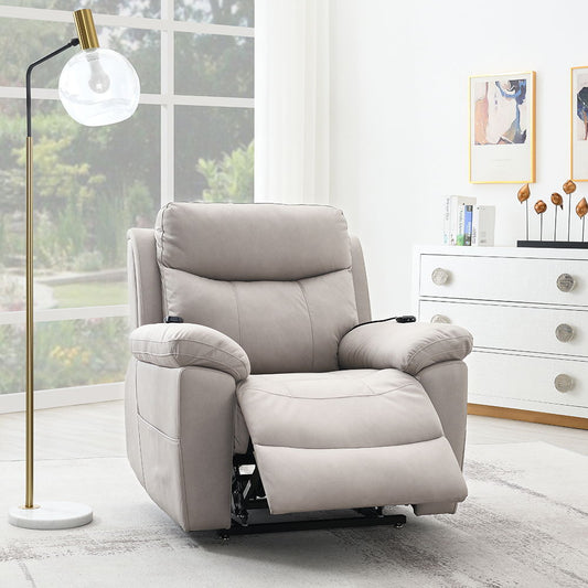 Chriki - Power Recliner With Lift & Heating & Massage - Beige Chenille & Black
