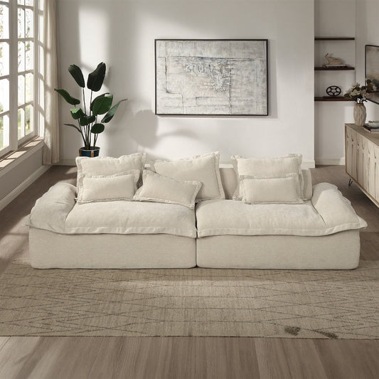 Jesse - Oversized Sofa With 6 Pillows - Beige Linen