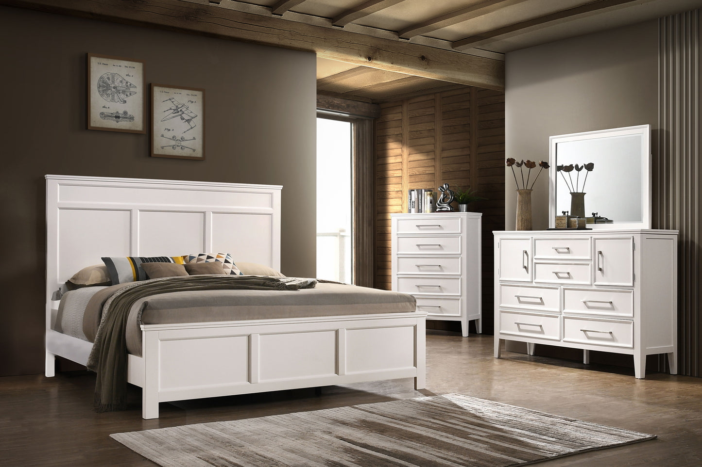 Andover - Western King 4 Piece Bedroom Set (Bed, Dresser, Mirror, Chest) - White