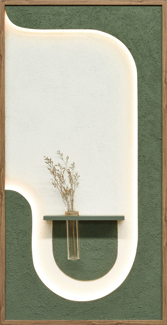 Verdant Niche II Hand-Painted LED Art In Frame - Green / Ivory