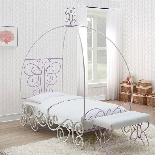 Priya II - Twin Bed With Canopy - White & Purple