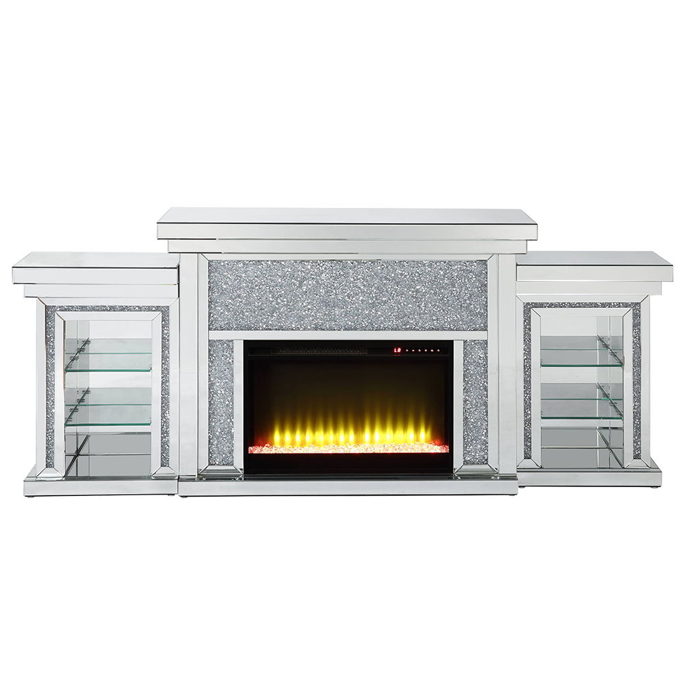 Noralie - Fireplace With LED - Mirrored & Faux Diamonds
