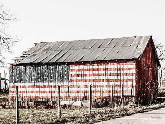 American Flag Barn By Jennifer Rigsby (Framed) - Gray
