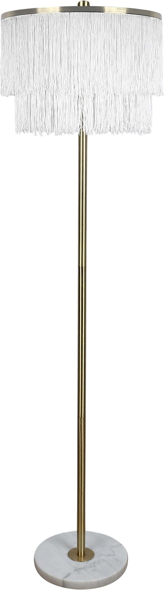 "Tassel Elegance I" Metal Floor Lamp - Soft Gold / White Marble