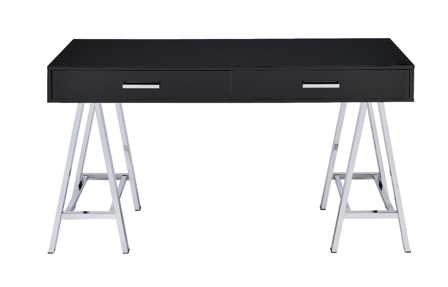 Coleen - Writing Desk With USB - Black High Gloss & Chrome