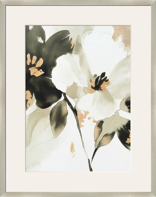 "Whispering Petals II" Framed Canvas Under Acrylic - Cream / Taupe