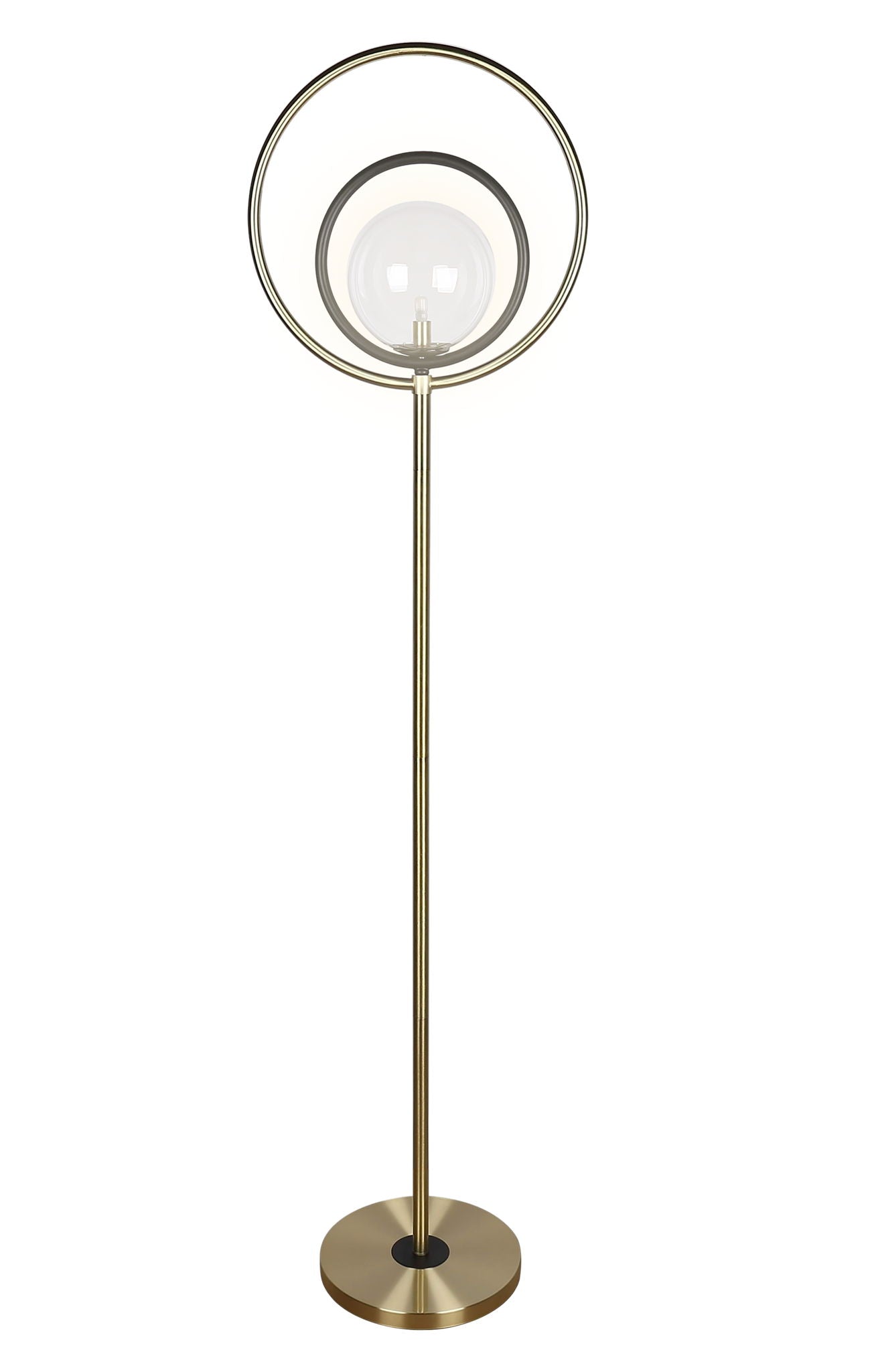 "Eclipse Aura" Metal Floor Lamp - Matte Black / Soft Gold / Clear