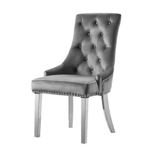 Satinka - Side Chair Set of 2) - Gray Fabric & Mirrored Silver
