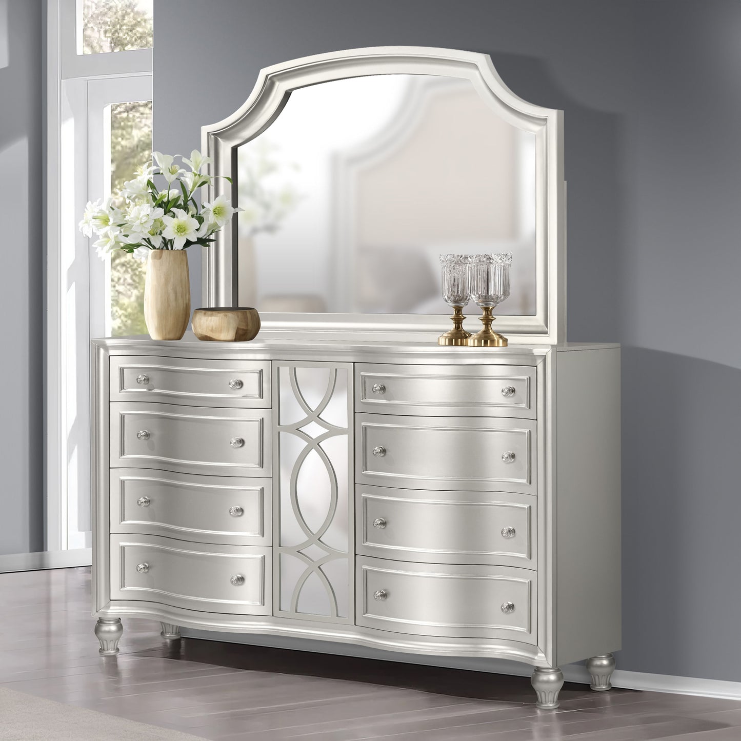 Reflections - Dresser & Mirror - Pearl Silver