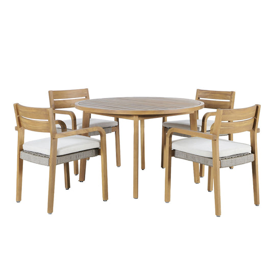 Arden - Round Patio Dining Table With 4 Patio Chairs - Natural