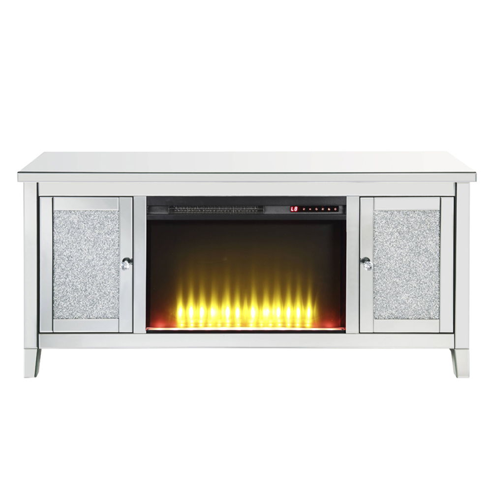 Noralie - 59" X 16" TV Stand With Fireplace - Mirrored & Faux Diamonds