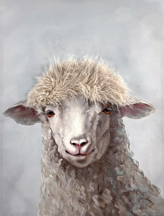 Curly Wool Portrait - 30" x 40" Framed Wall Art - Gray