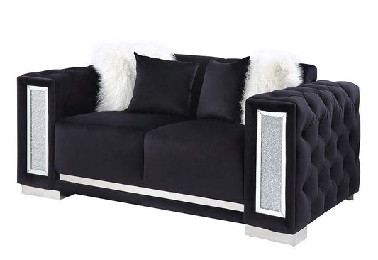 Trislar - Loveseat With 4 Pillows Same 52526) - Black Velvet