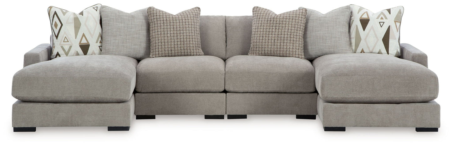 Aslan Court - 5 Pc. - 4-Piece Sofa Pit Sectional, Ottoman - Pebble