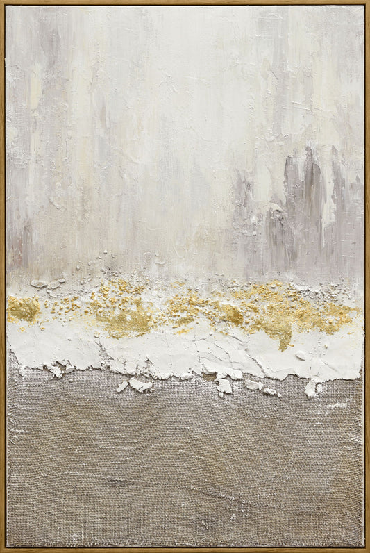 Gilded Strata Hand-Painted Canvas In Frame - Ivory / Taupe