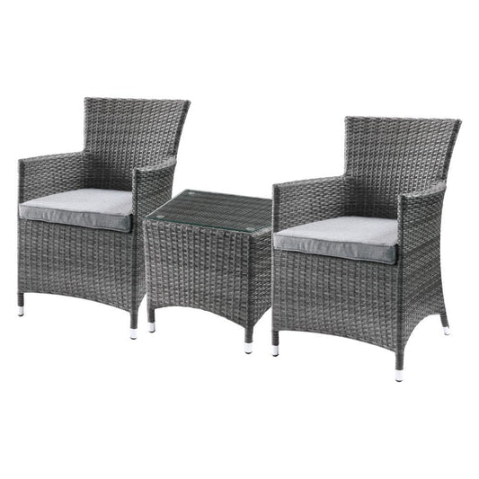 Tashelle - 3 Piece Patio Bistro Set - Gray Fabric & Gray Wicker