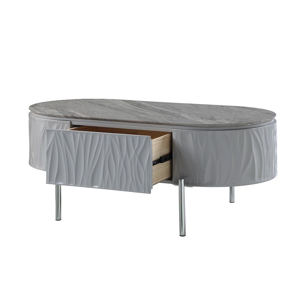 Yukino - Coffee Table - Gray High Gloss & Chrome