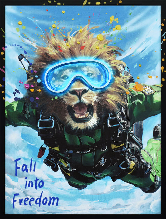 Skybound Roar I Hand-Embellished LED Canvas In Frame - Black / Blue