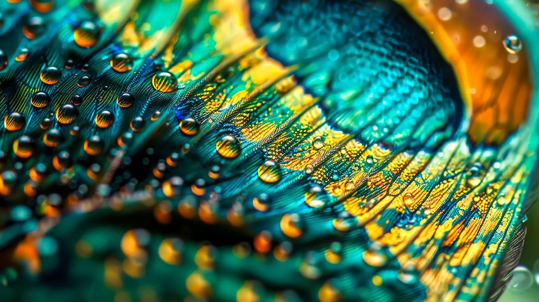 Peacock Droplets (Framed Small) - Blue