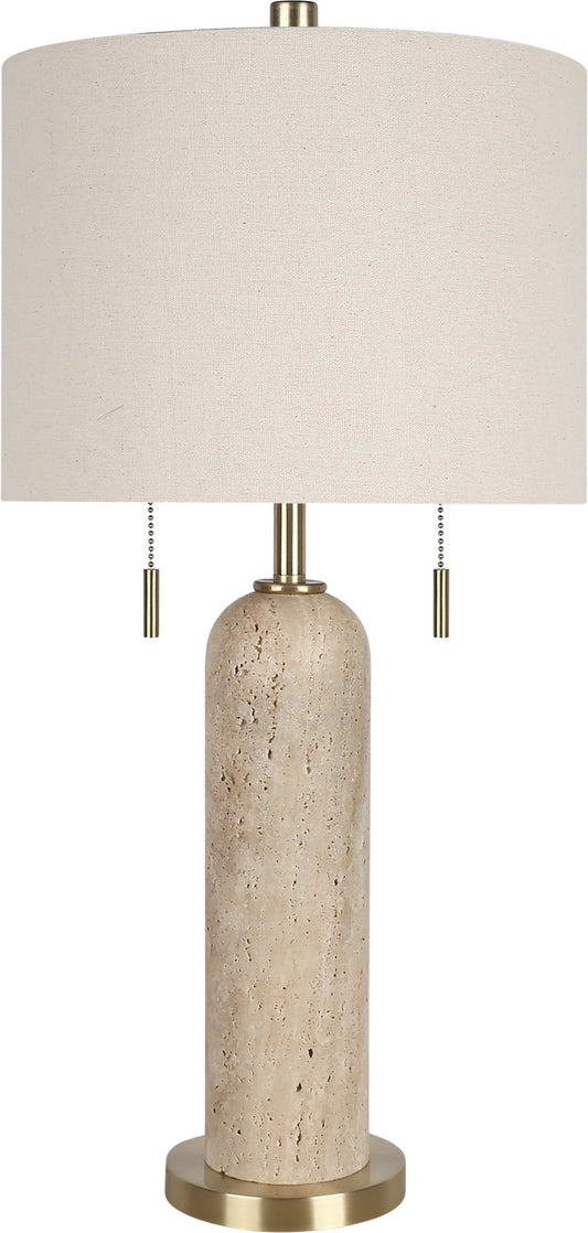 "Travertine Elegance" Travertine Table Lamp (Set of 2) - Travertine / Soft Gold