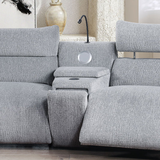 Fullar - Modular Console With Speaker & Cup Holder - Light Gary Chenille