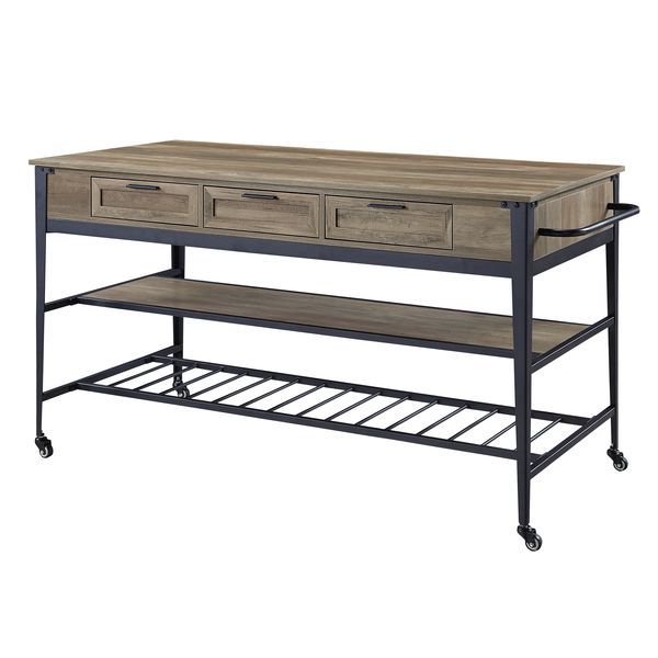 Macaria - 33" Kitchen Island - Rustic Oak & Black