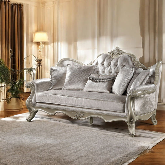 Libertee - Sofa With 5 Pillows - Beige Fabric & Champagne