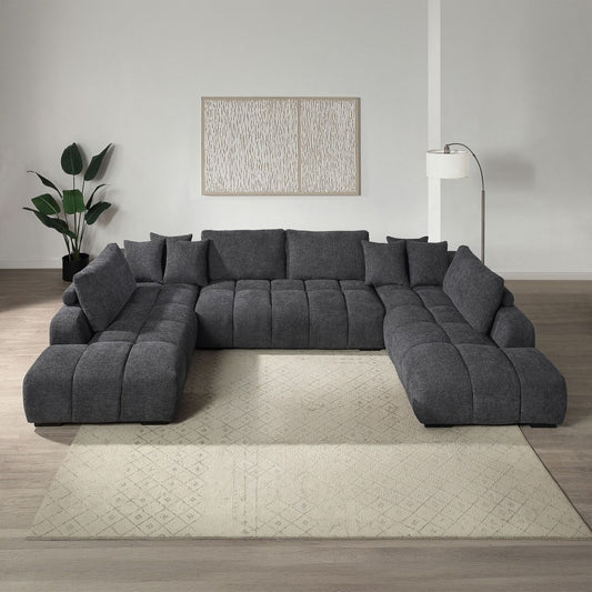 Chosen - Sectional Sofa With 6 Pillows - Gray Chenille