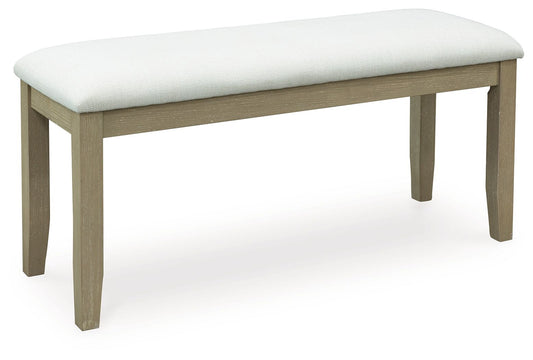 Calmoro - Large Upholstered Dining Room Bench - Off White / Gray