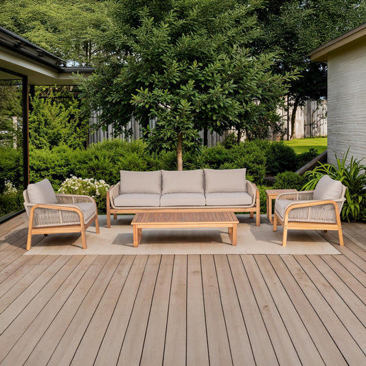 Cascade - 5 Piece Set (Sofa, 2 Chairs, Slat Top Coffee Table, End Table) - Natural