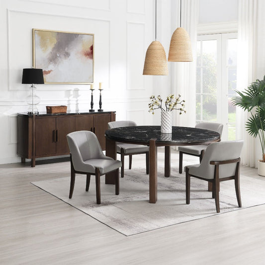 Estella - Server With Marble Top - Black Natural Marble Top & Walnut