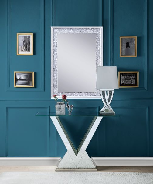 Noralie - Console Table - Clear Glass, Mirrored & Faux Diamonds