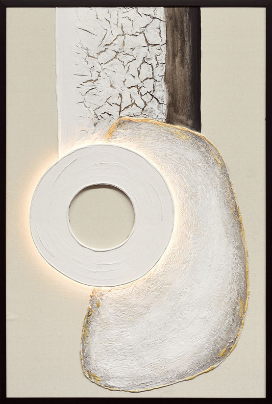 Ivory Contour II Hand-Painted LED Canvas In Frame - Ivory / Cream