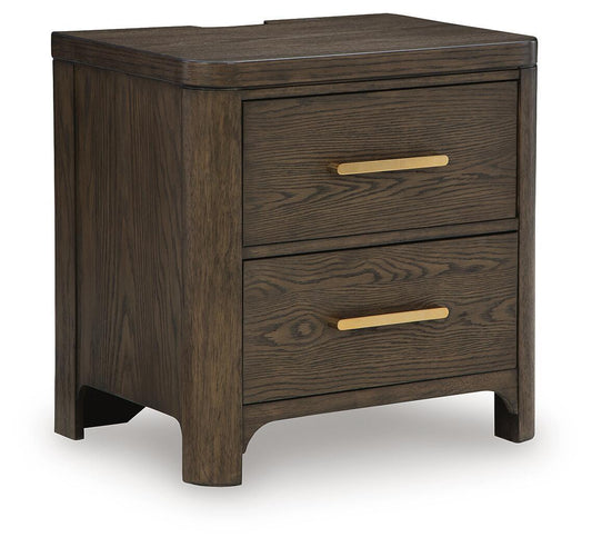Radkin - Two Drawer Night Stand - Burnished Brown