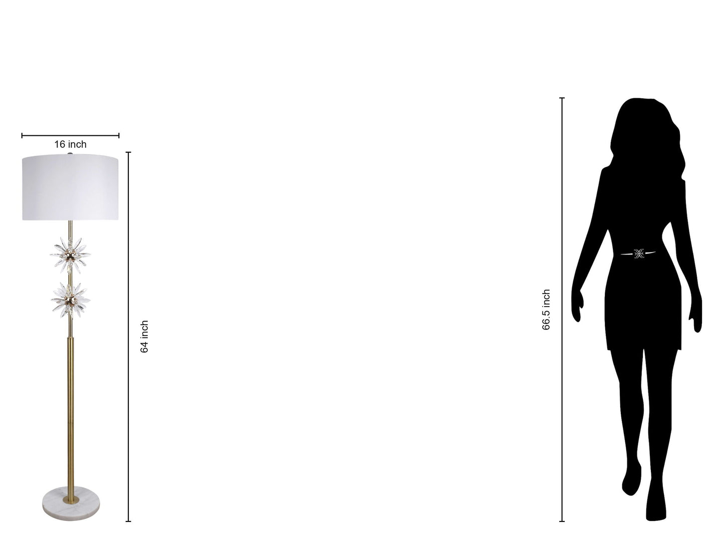 "Crystal Bloom I" Metal And Crystal Floor Lamp - Soft Gold / Clear Crystal / White Marble