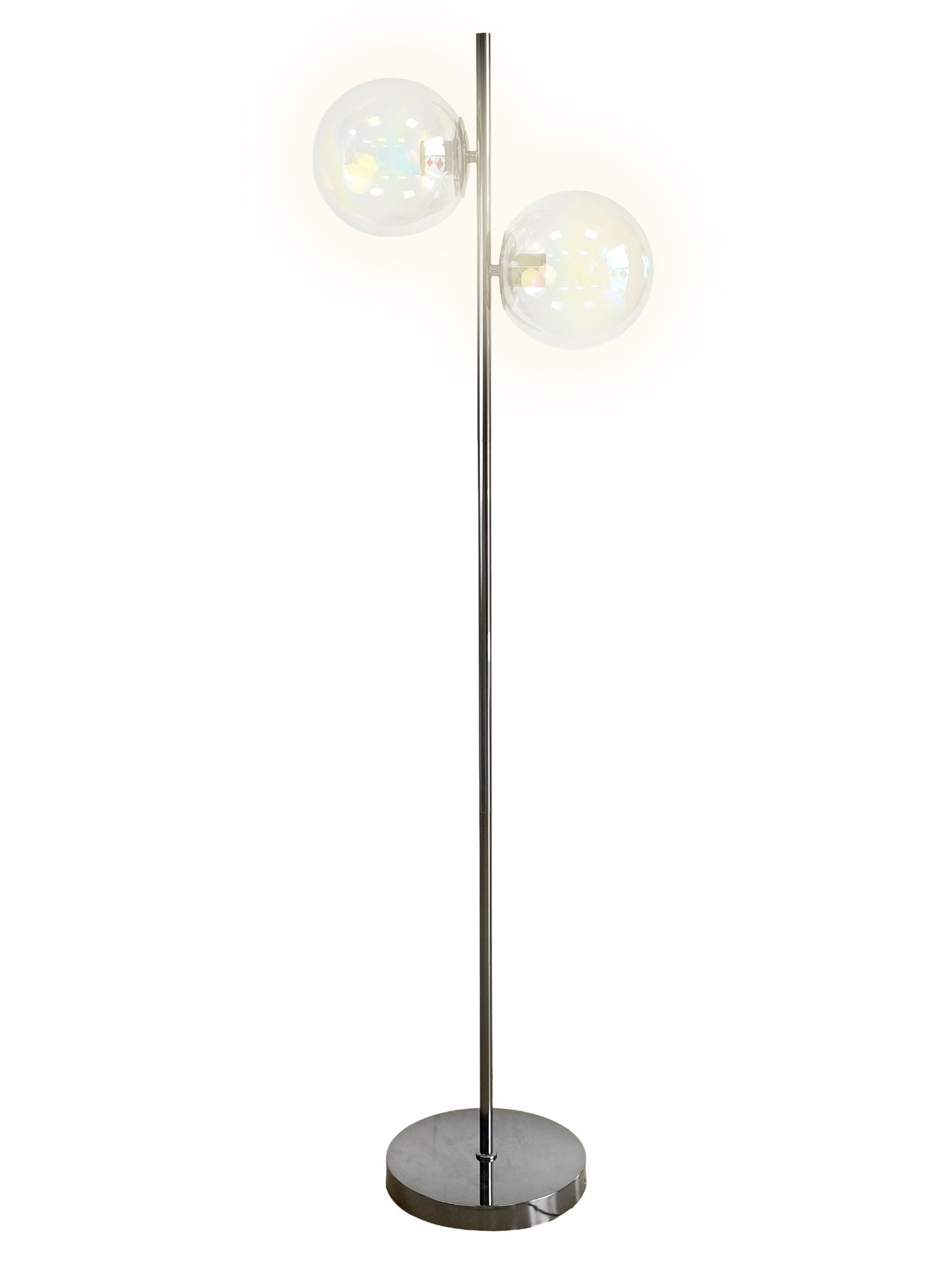 "Celestial Radiance" Metal Floor Lamp With Iridescent Glass Globes - Gun Metal Iridescent Glass