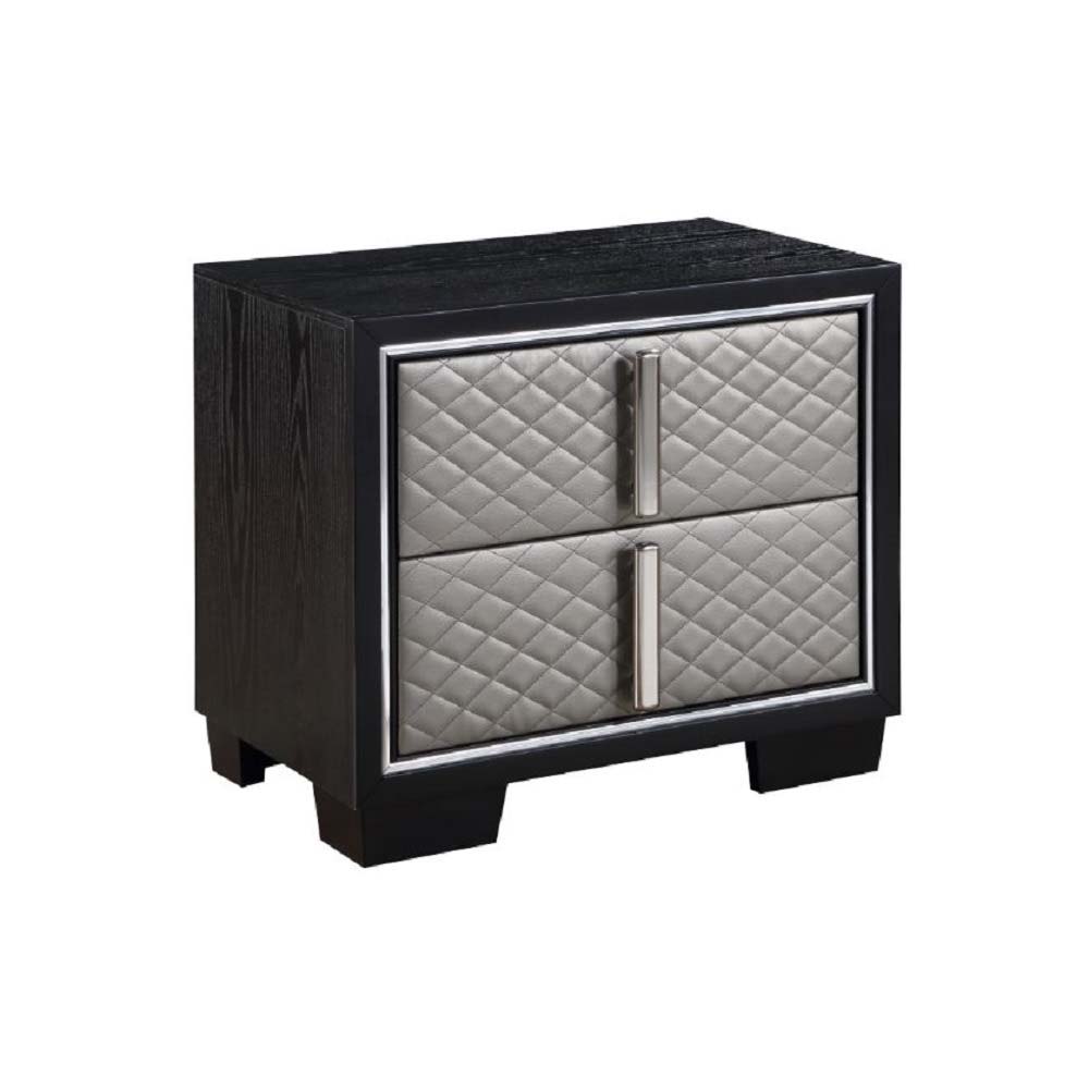 Nicola - Nightstand - Silver Synthetic Leather & Black